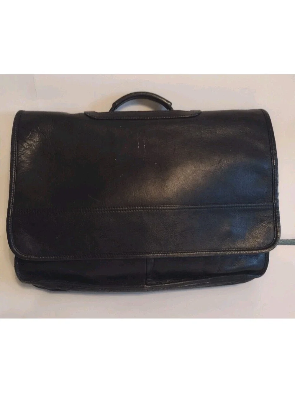 Vintage Black Leather Expandable Briefcase Portfolio Executive Lawyer Bag 17